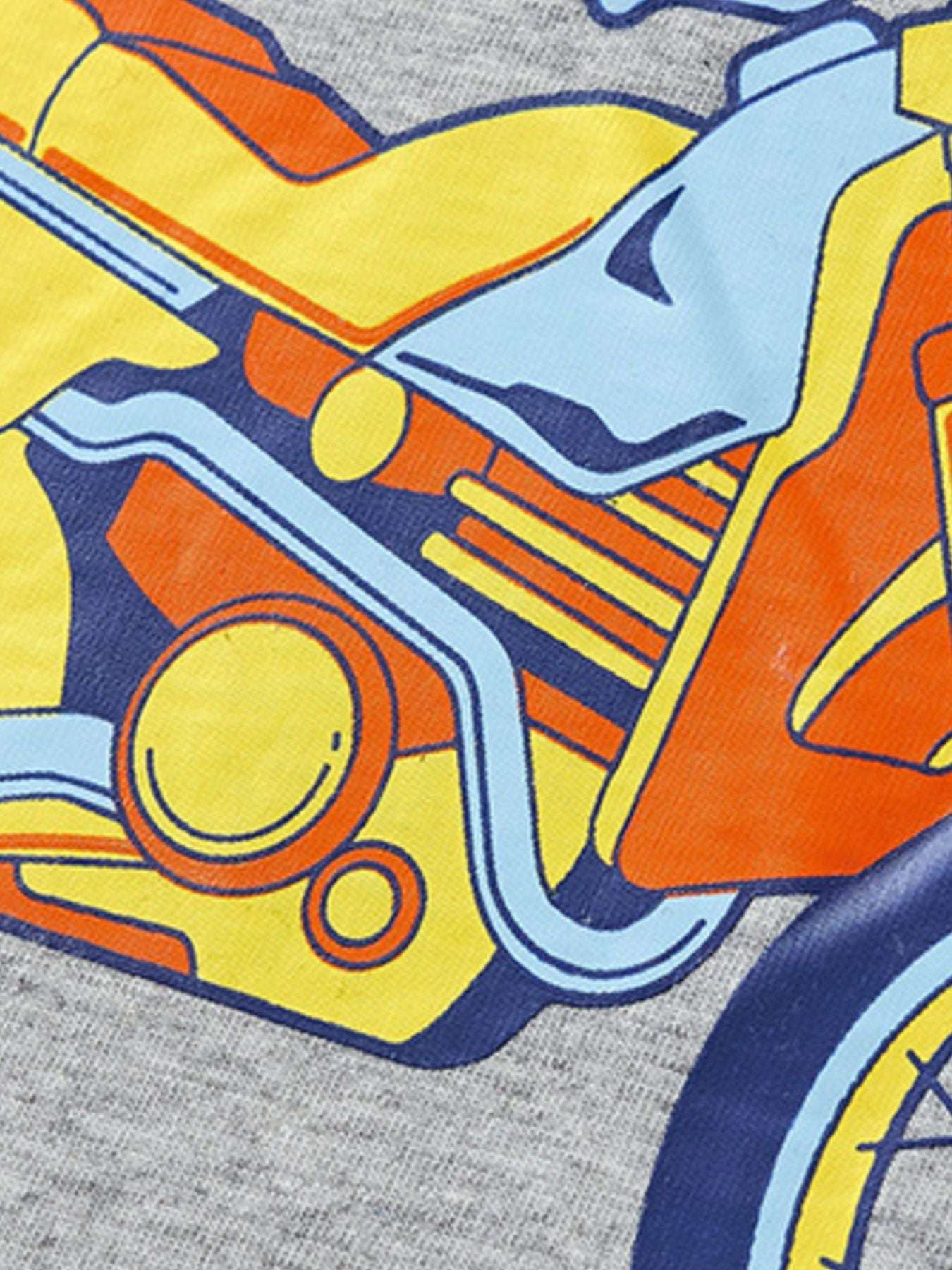 Gray T-shirt with bold vehicle illustration graphic on the front