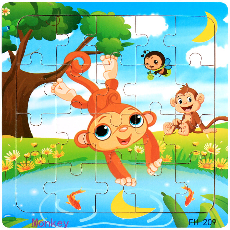 Wooden puzzle, children's animal puzzle, educational cartoon, flat puzzle toy for early childhood education