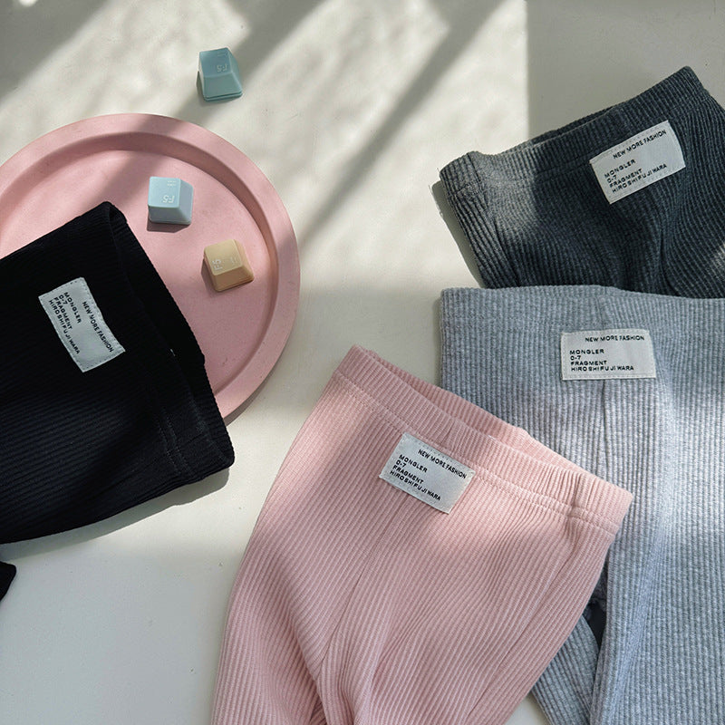 FashionableGirls' Flared Pants Solid ColorStretchy Bottoms for Kids