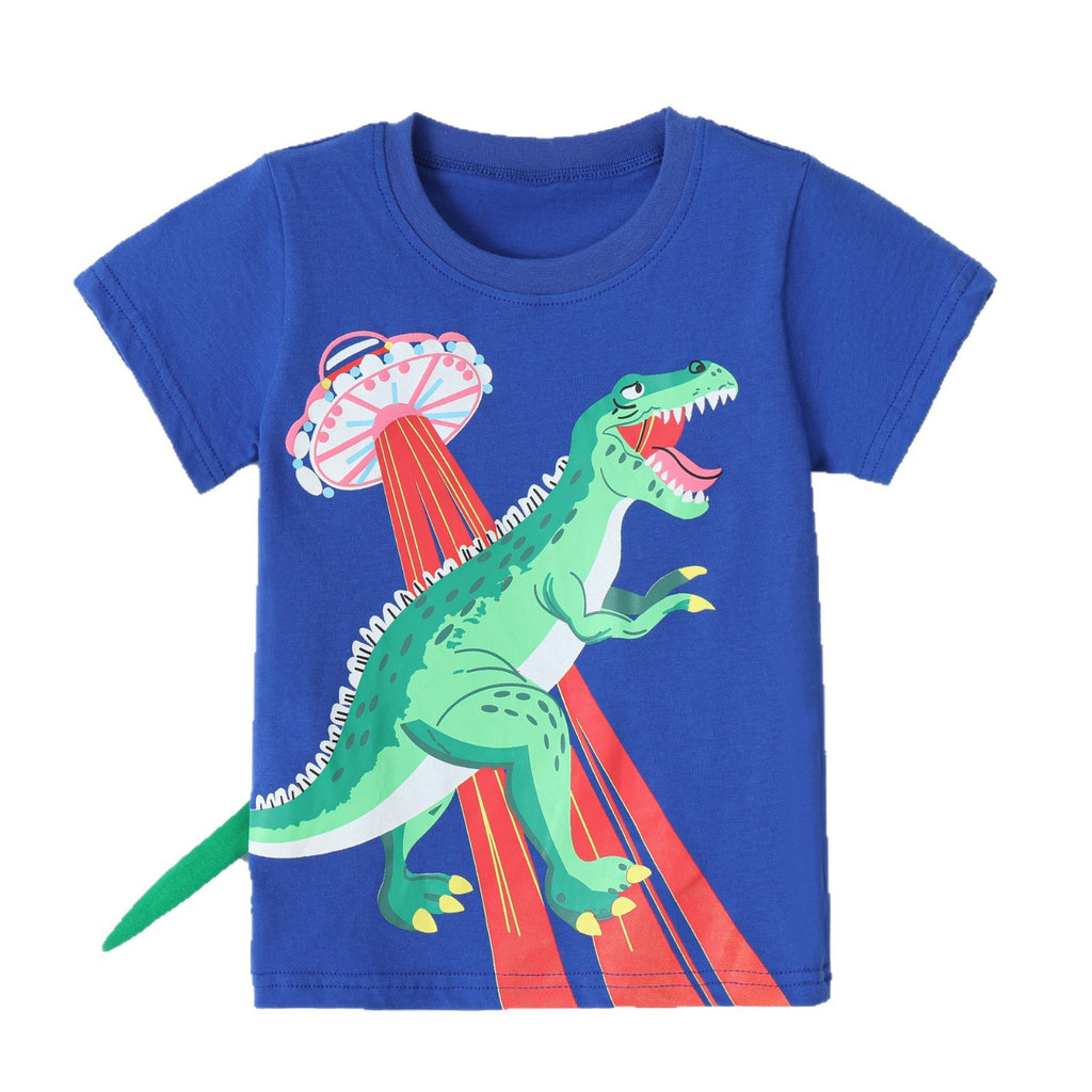 Dinosaur Print Short Sleeve Round Neck Kids T-Shirt