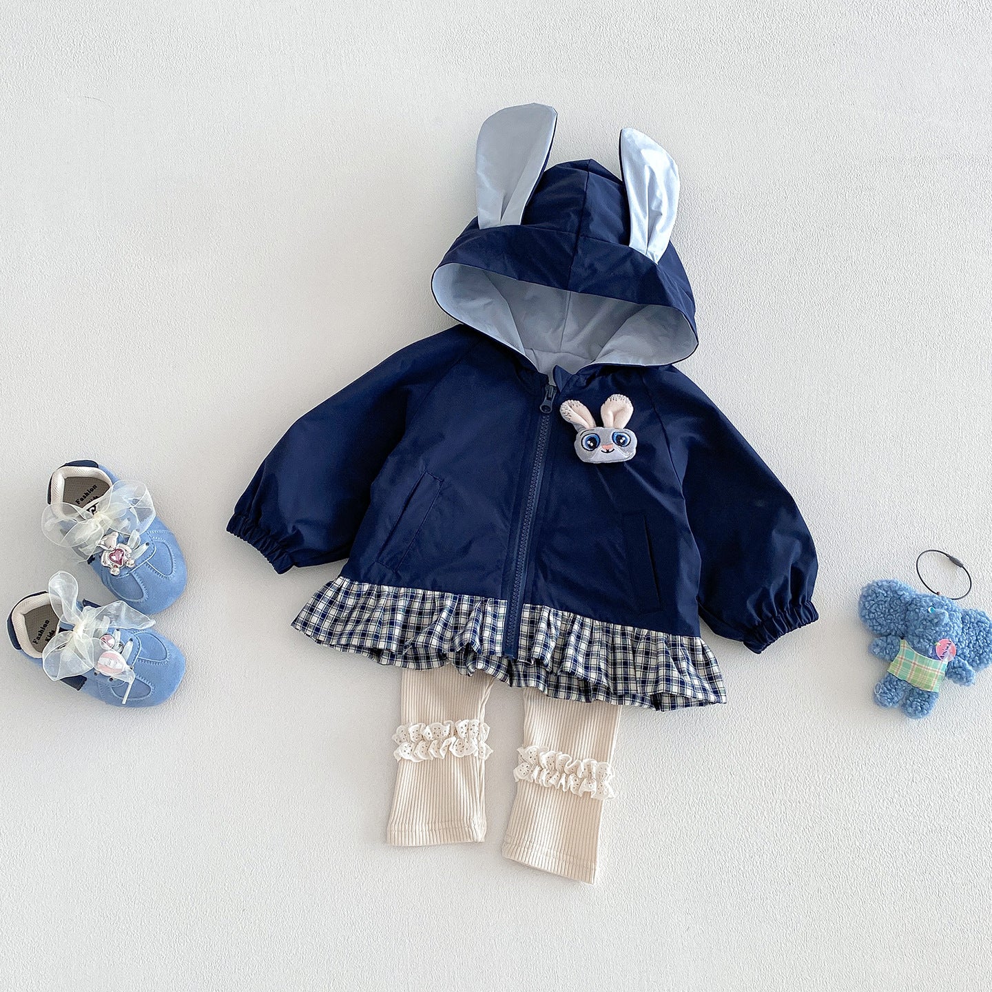 Cute Rabbit Ears Outerwear Set for Baby Girls, Spring New Fashion Two-Piece Set with Cardigan and Leggings