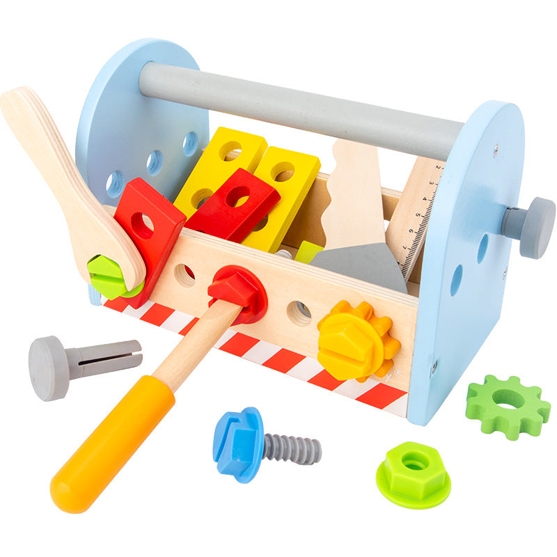 Children's Educational Wooden DIY Portable Simulation European Tool Blue Play House Screw Screw Disassembly Nut Toy
