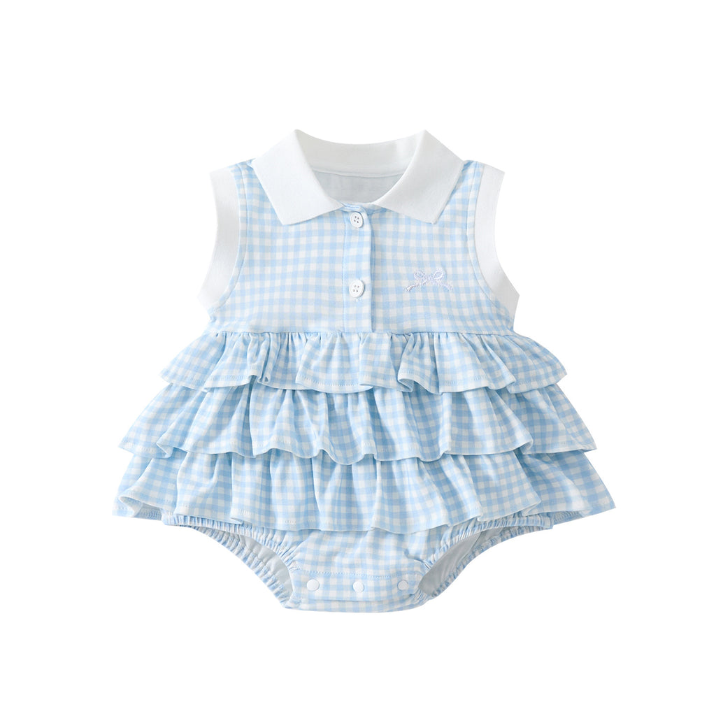 Summer New Baby Girl Checkered Princess Dress, Sleeveless Romper with Open Crotch, Baby Bodysuit Skirt