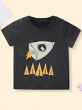 Kids black graphic rocket T-shirt with space scene print
