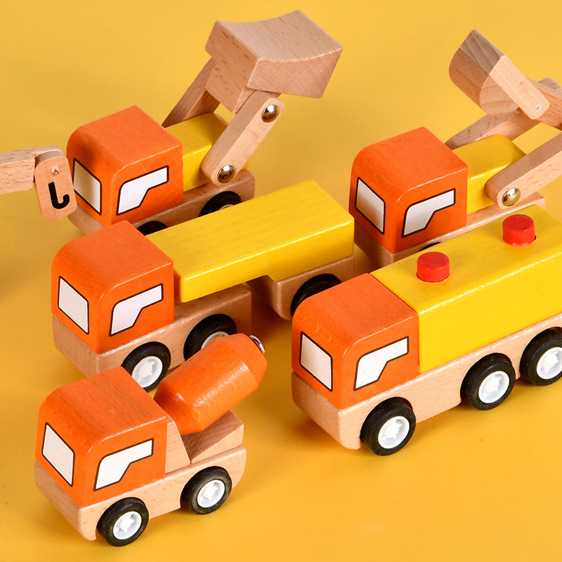 Wooden Children's Multifunctional Engineering Vehicle Ambulance Simulation Fire Truck Early Education Parent-Child Interactive Educational Toys