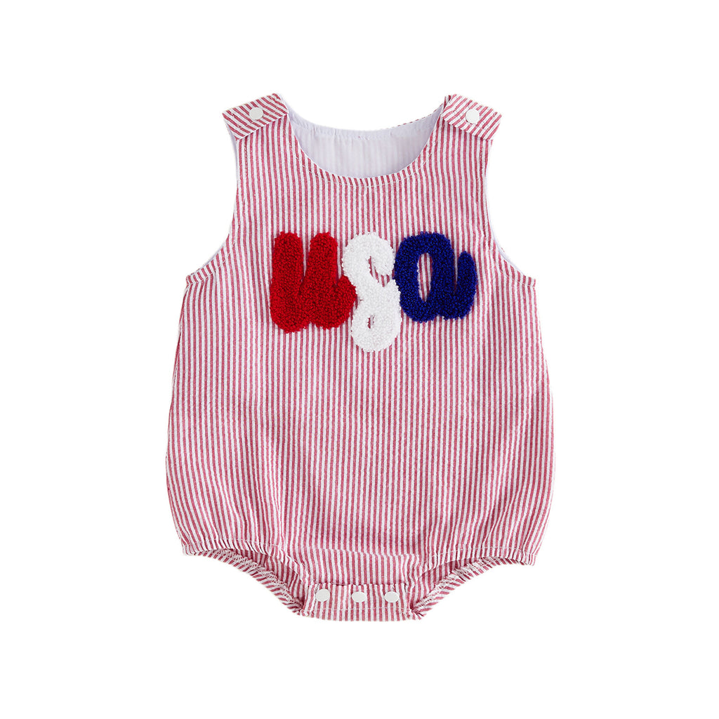 Summer Striped Sleeveless Romper for Kids Embroidered Baby Onesie Infant Bodysuit