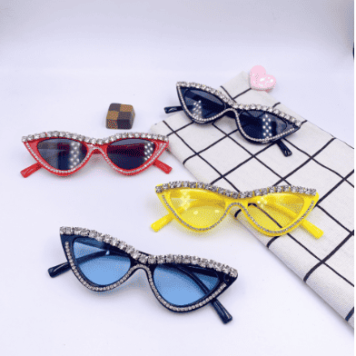 Kids rhinestone sunglasses set with red, yellow, and navy frames