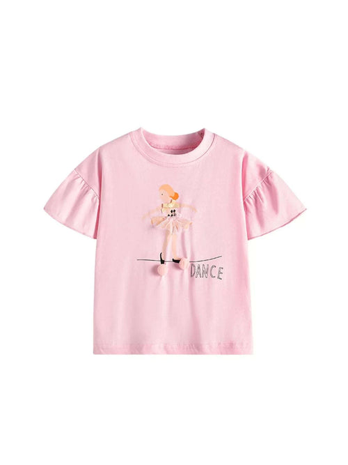 Blush pink ballet dancer girls T-shirt with puff sleeves and “DANCE” front graphic