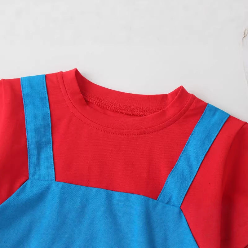 Baby Cotton Romper Super Mario Style for Newborn Photoshoot Summer Outfit