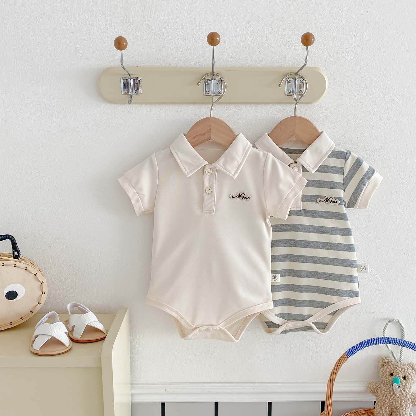 Summer Baby Boy Romper Newborn Bodysuit Short Sleeve Polo Collar Letter Print Infant Toddler Onesie