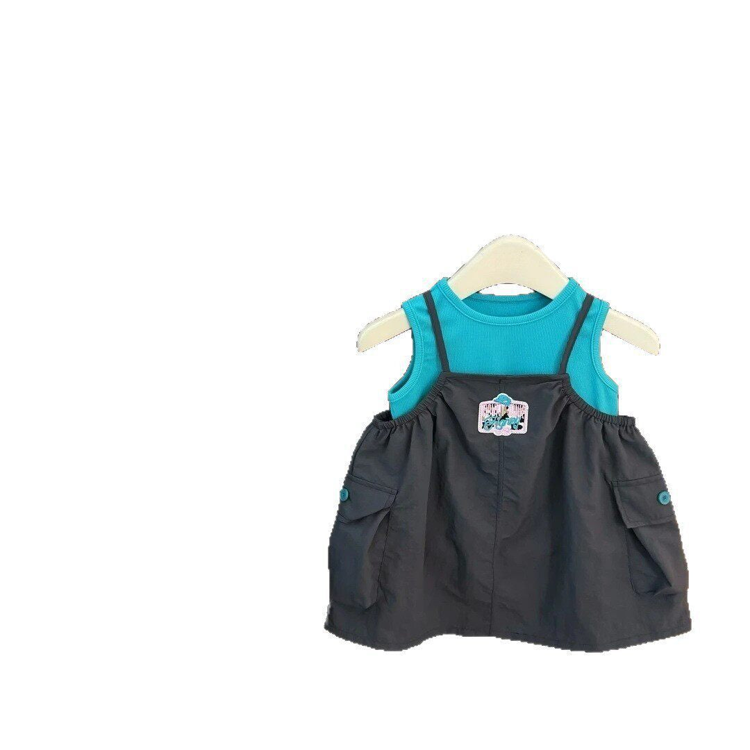 Two-Piece Set for Girls  Sleeveless Top and Overall Dress Baby Outfit