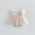 Baby Summer Lace Trim Flutter Sleeve Bodysuit Dress, Girl Baby Full Moon First Birthday Princess Dress, Tulle Dress