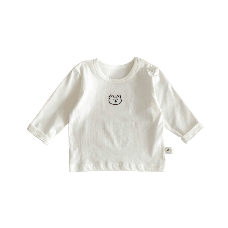 Spring Autumn Simple Infant Toddler Embroidered Cartoon Top Cotton Long Sleeve T-Shirt