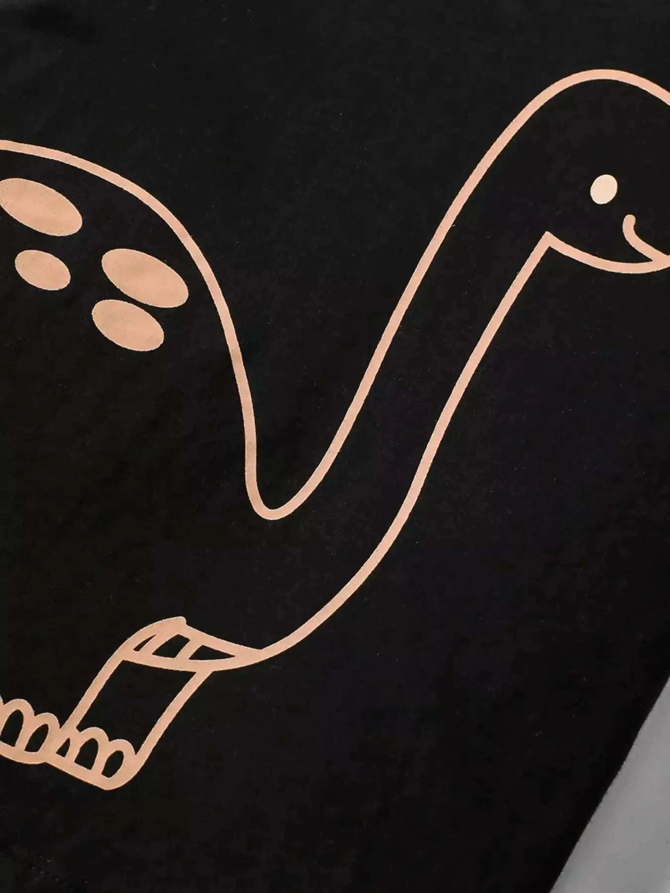 Children's black dinosaur graphic T-shirt with outlined dinosaur design