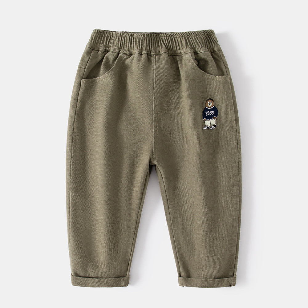 Boy's Spring and Autumn Casual Long Pants with Cartoon Embroidery for Kids and Toddlers