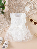 Cotton Baby Romper with Stripes and Butterfly Design, Sleeveless One-Piece Outfit with Headband for Girls, Summer Casual Wear