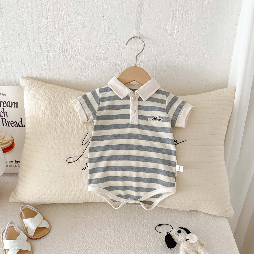 Summer Baby Boy Romper Newborn Bodysuit Short Sleeve Polo Collar Letter Print Infant Toddler Onesie