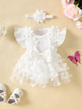 Cute Mesh Baby Romper Summer Sleeveless Ribbed Onesie with 3D Butterfly Design