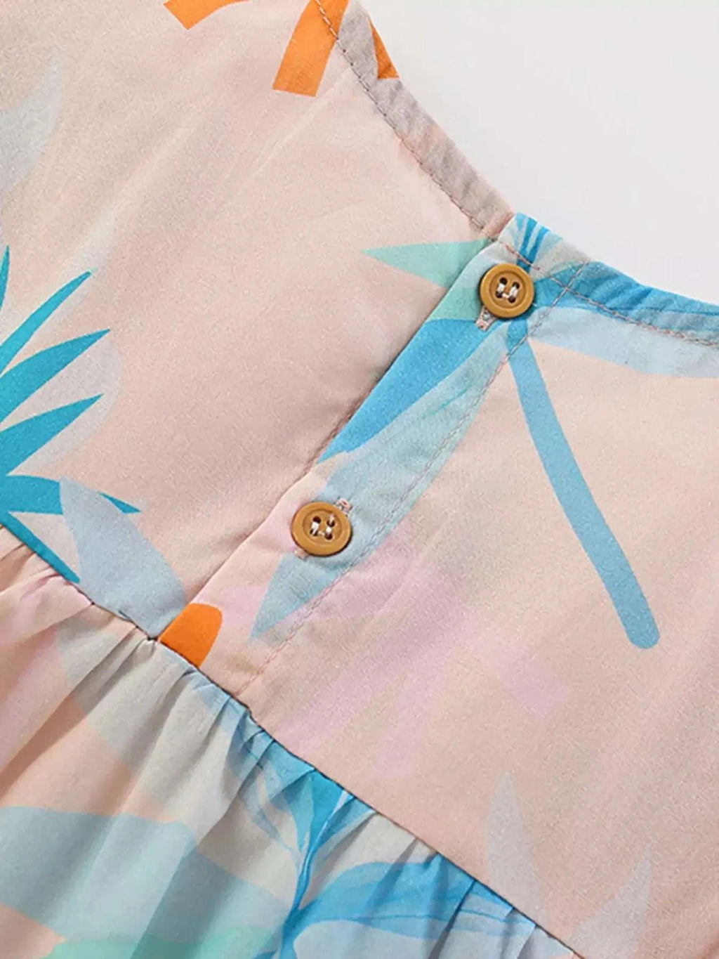 Kids tropical print summer dress with ruffle sleeves and button detail, multicolor