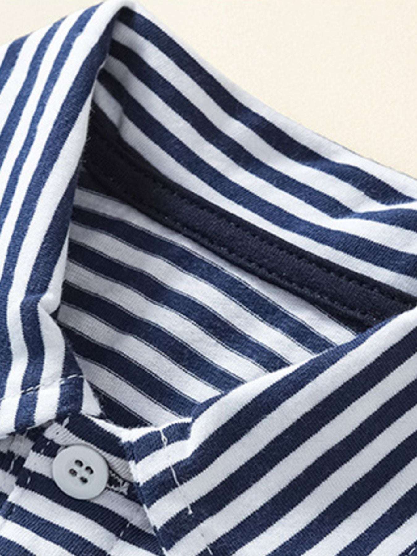 Children's striped polo shirt, navy-and-white button placket and ribbed collar