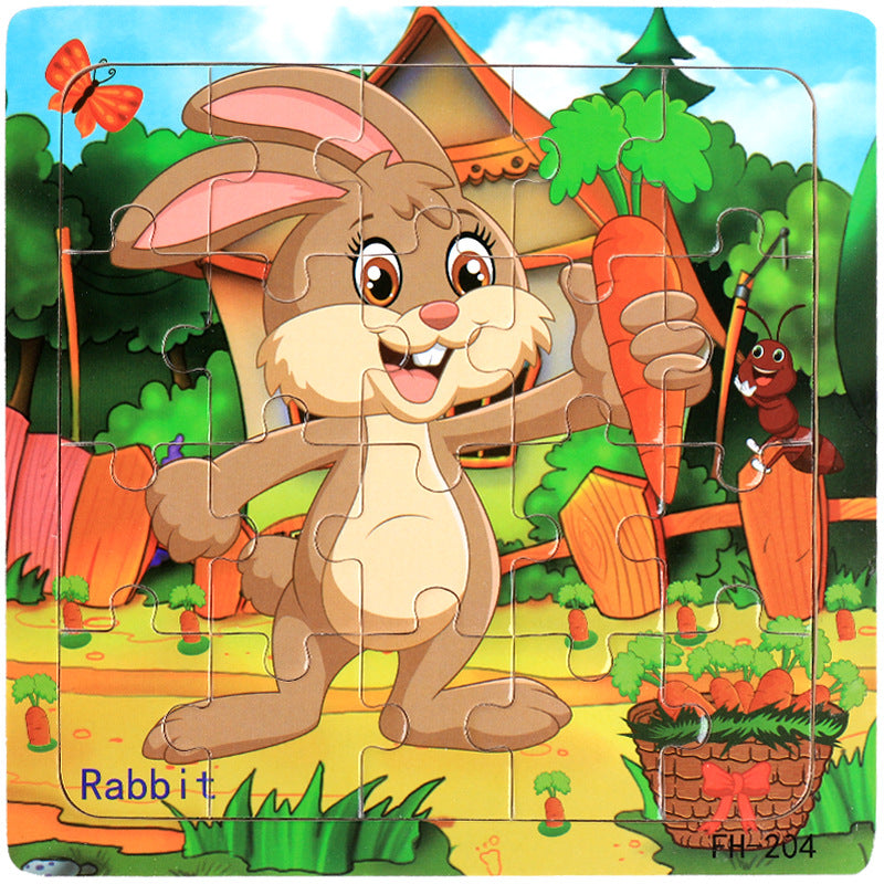 Wooden puzzle, children's animal puzzle, educational cartoon, flat puzzle toy for early childhood education