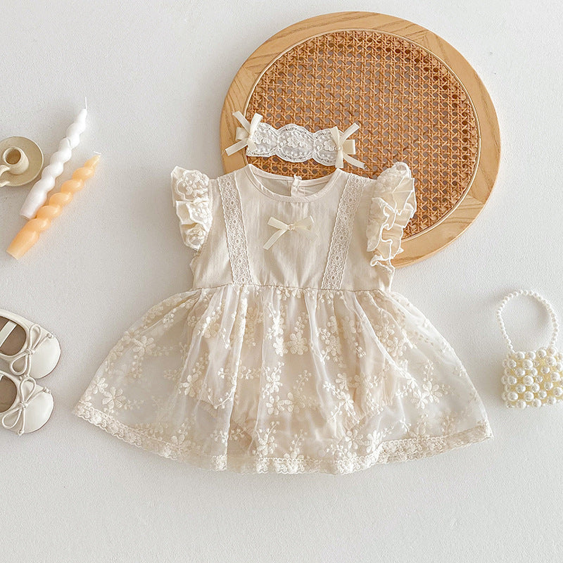 Cute Baby Girl Summer A-Class Infant Romper Newborn Clothes Lace Short Sleeve Triangular Crawling Suit