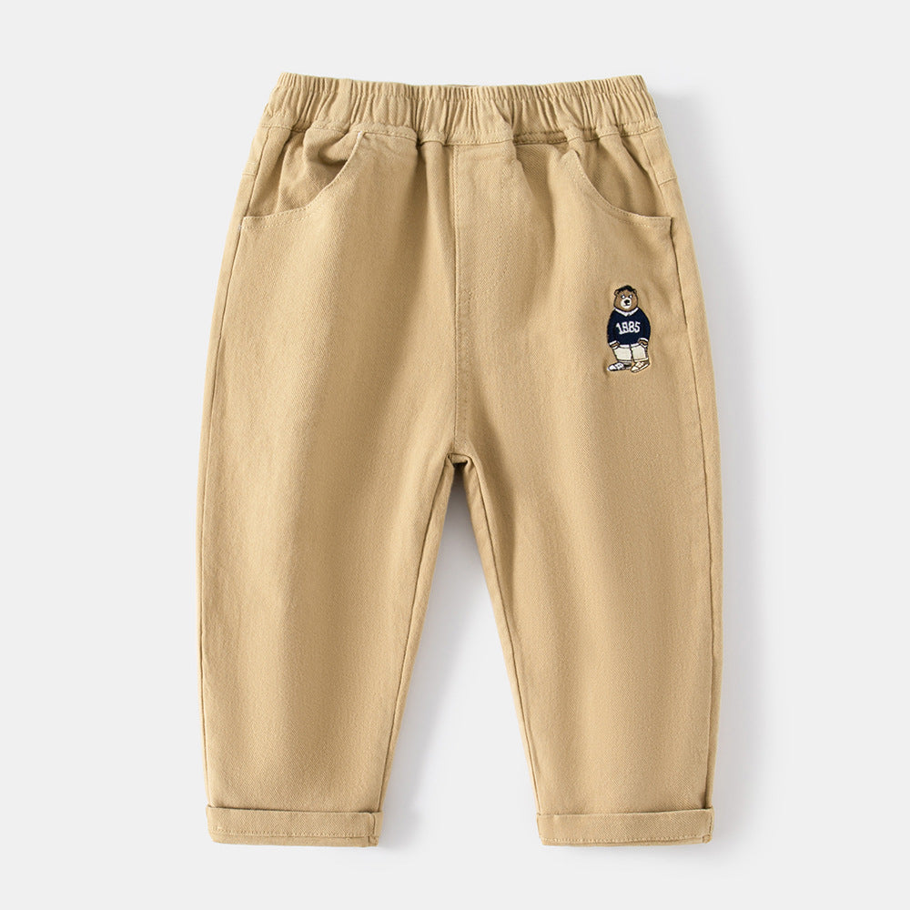 Boy's Spring and Autumn Casual Long Pants with Cartoon Embroidery for Kids and Toddlers