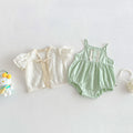 Cute Lace Puff Sleeve Cardigan Thin Outerwear with Matching Romper Set for Baby Girls Summer New Style
