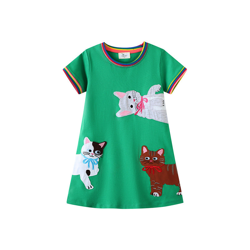 Fashion Knitted Dress for Girls, Short Sleeve Princess Dress for Toddlers and Kids