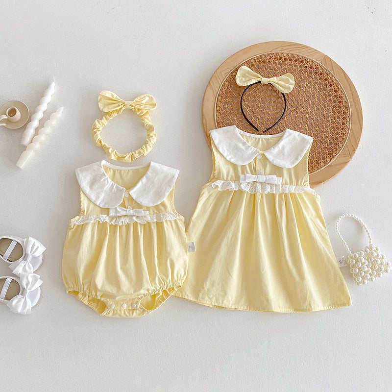Baby Girls' Sleeveless Ins Triangular Romper Dress, Cream Yellow, Summer Outfit for Toddlers