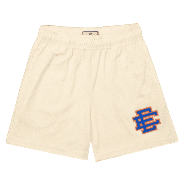 Boys off-white mesh sports shorts with elastic waist and embroidered side logo