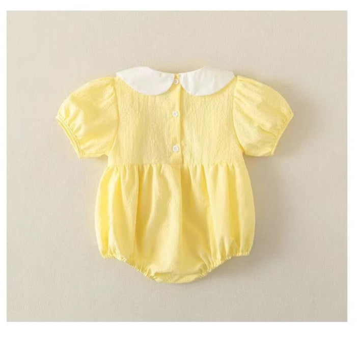 Baby Embroidered Triangular Romper 0-1 Years Summer  Sweet Crawling Suit for Girls, Full-Bodied Onesie