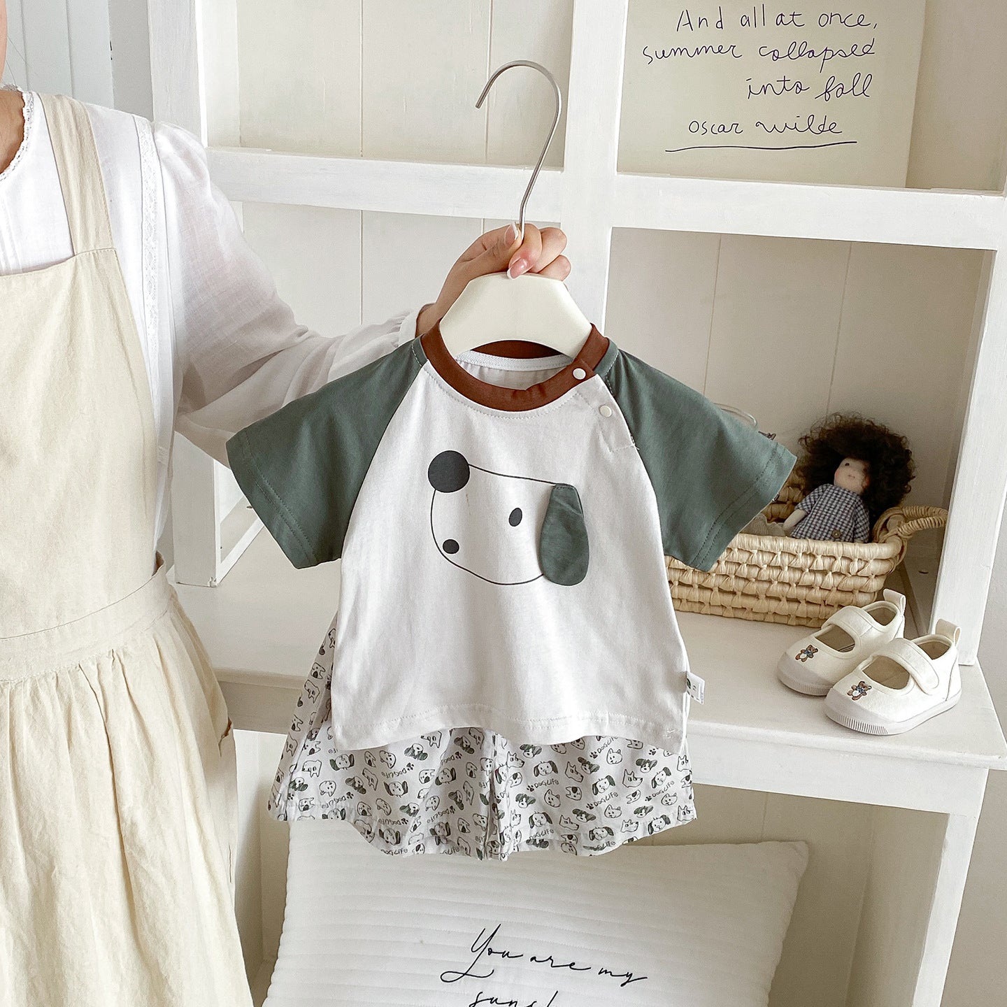 Summer New Infant and Toddler Cute Cartoon DogShort Sleeve Top with Printed Shorts Two-piece Set