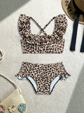 Leopard Print Short Sleeve Swimwear for Kids