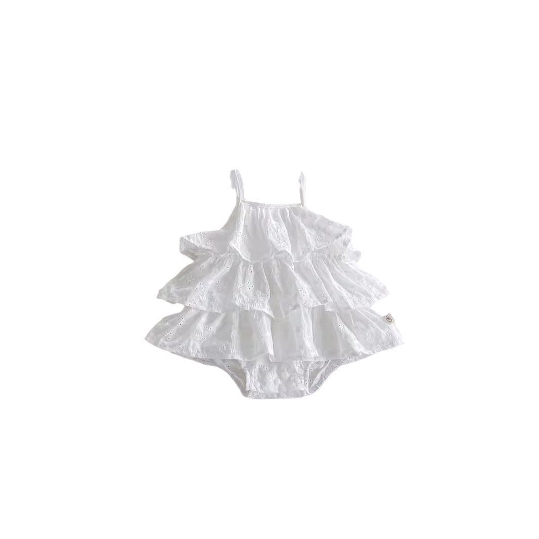 Summer baby girl floral spaghetti strap romper, baby fresh lace dress, newborn baby full moon outfit