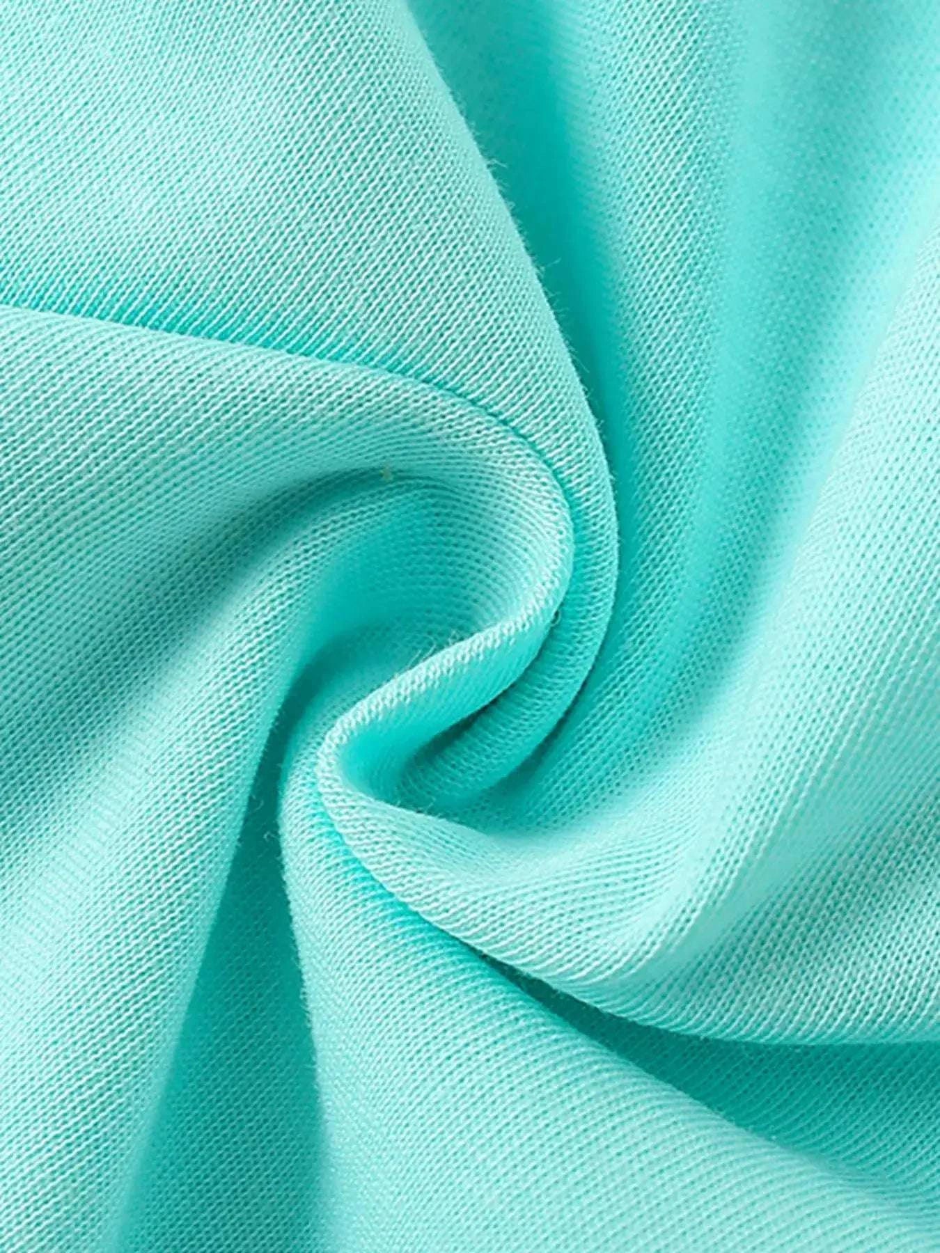 Aqua knit T-shirt fabric close-up with soft textured weave