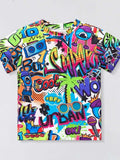 Kids graffiti print crew neck short-sleeve T-shirt, multicolor on white base