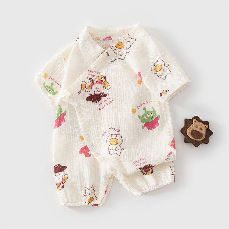 Summer short sleeved baby thin gauze super cute pajamas