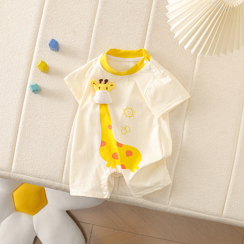 Summer New Short Sleeve Onesie Baby Fashionable Unisex Infant Giraffe Shoulder Open Short Bodysuit