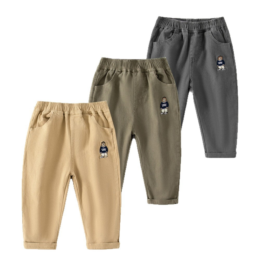 Boy's Spring and Autumn Casual Long Pants with Cartoon Embroidery for Kids and Toddlers