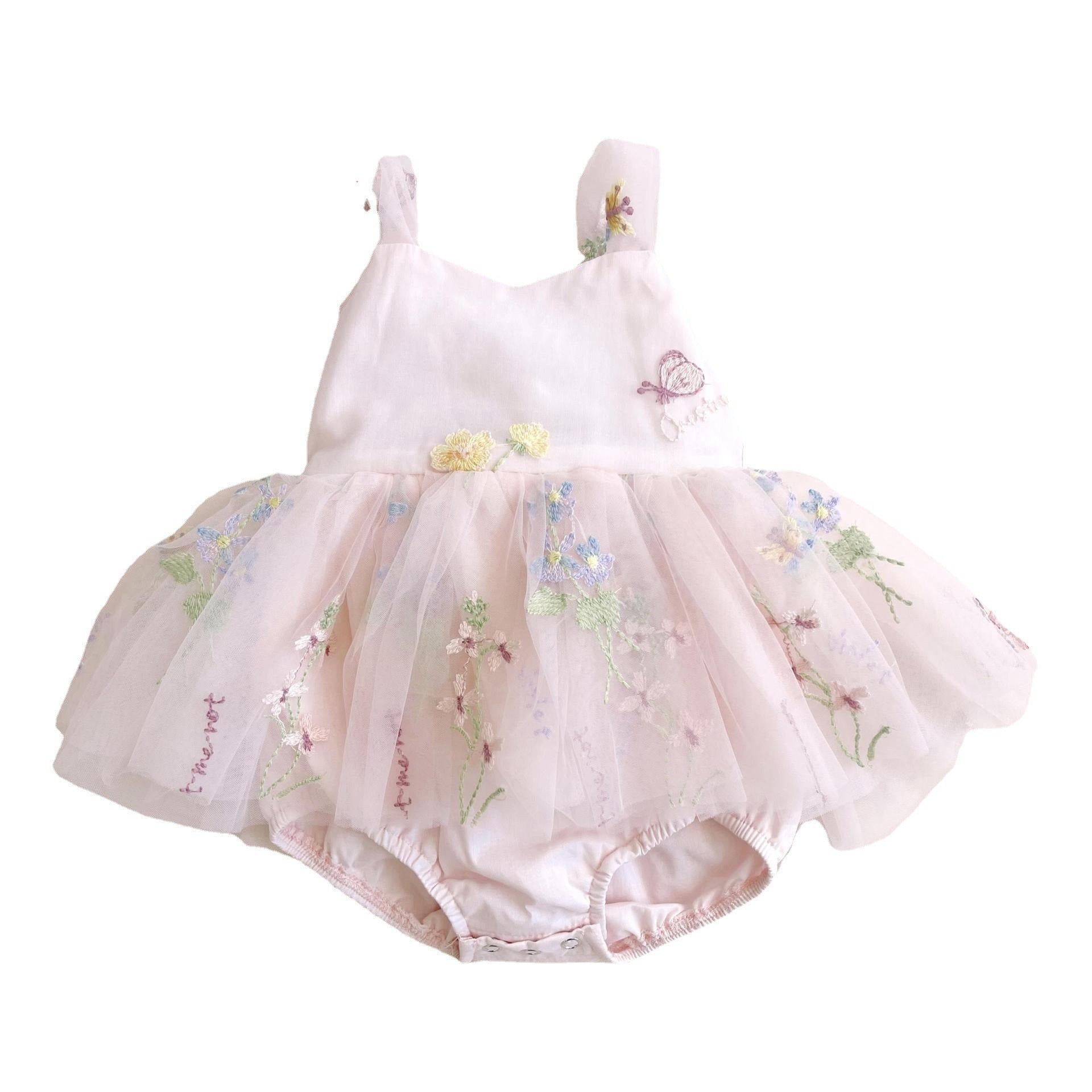 Summer women's treasure mesh camisole jumpsuit cute embroidered princess skirt baby one year old outfit