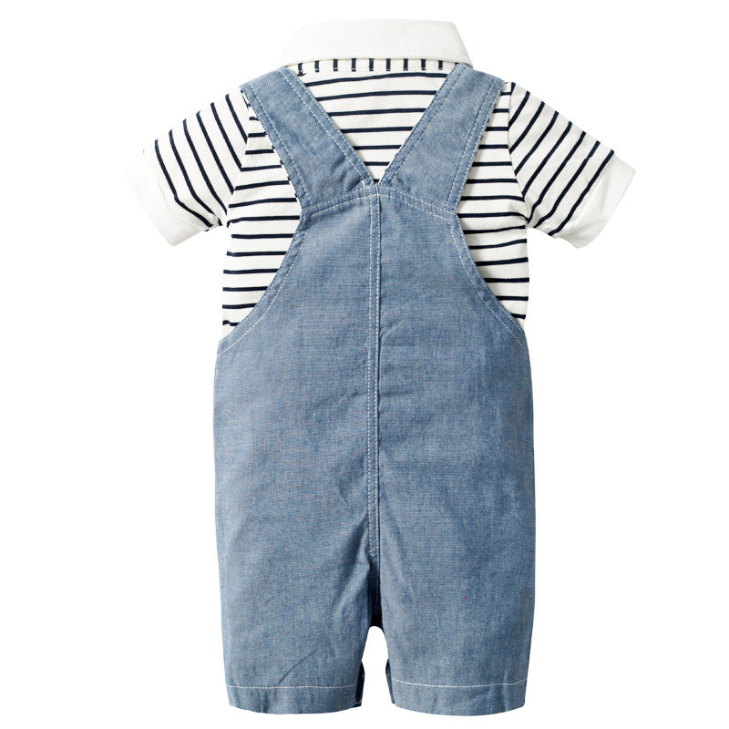 Cute Baby Boy Overalls Set Summer New Shark Stripe Infant Clothing Toddler Summer Outfit