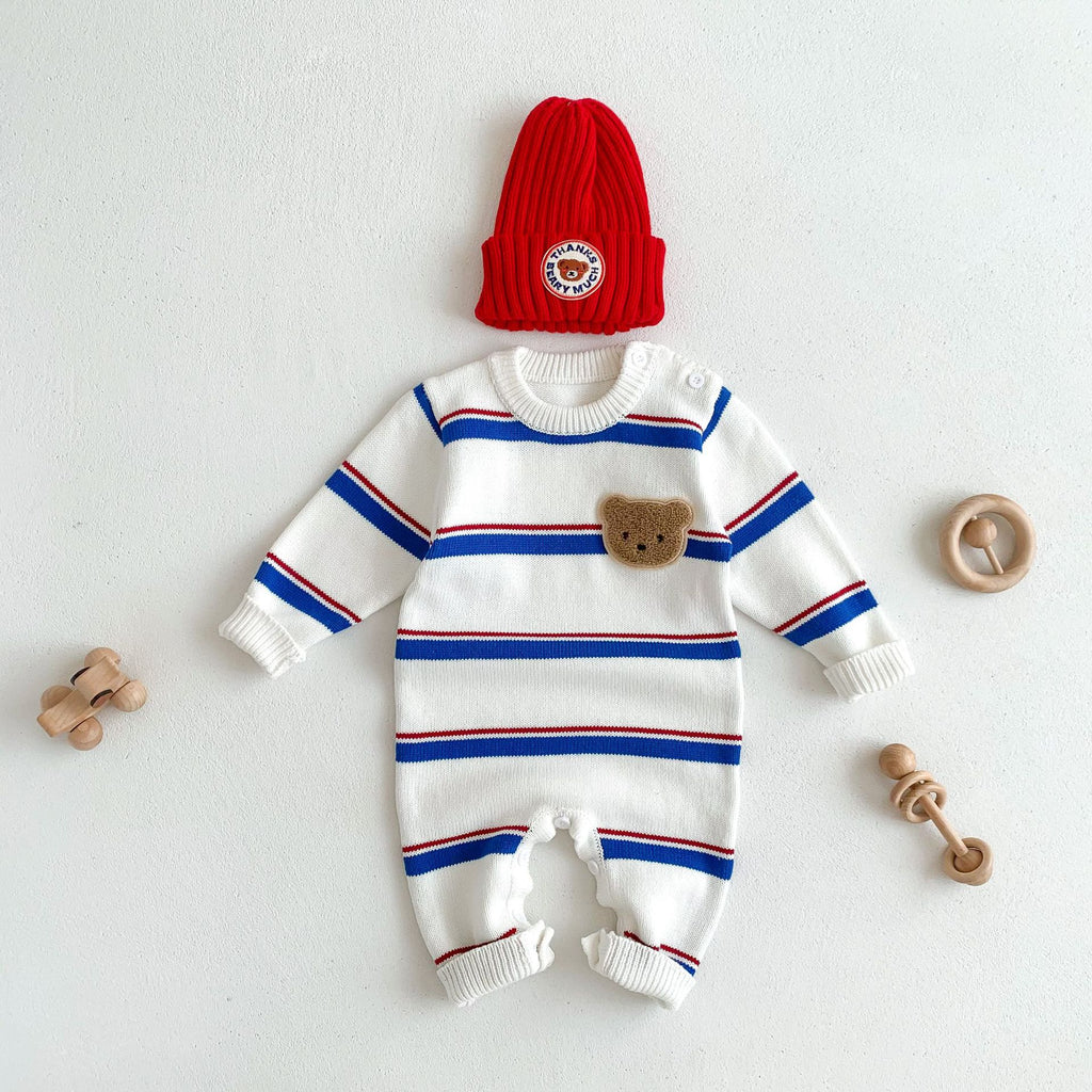 Stripe Baby Spring Knit Bodysuit Onesie Crawling Suit Unisex Baby Simple Crewneck Sweater