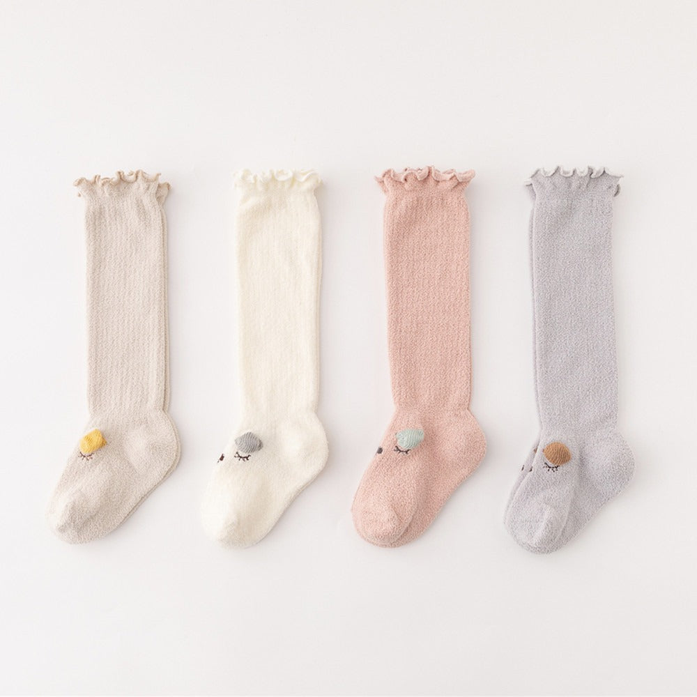 Winter Cat Coral Plush Thickened Baby Socks for Men and Women Class A Newborn Knee Length Lace Loose Mouth Baby Socks