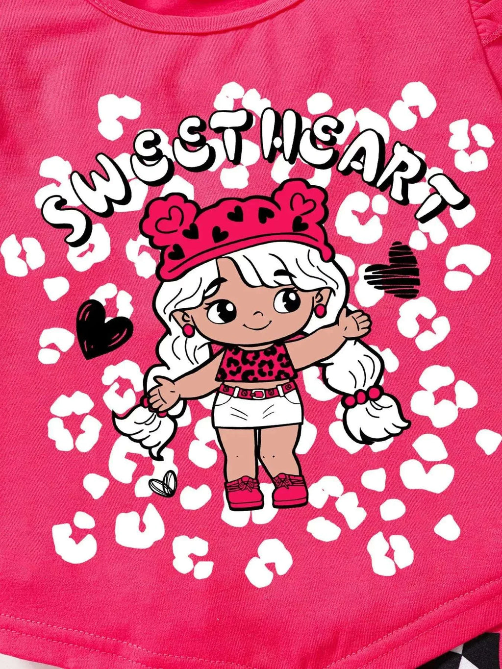 Kids rose short-sleeve tee with Sweetheart girl and heart burst print
