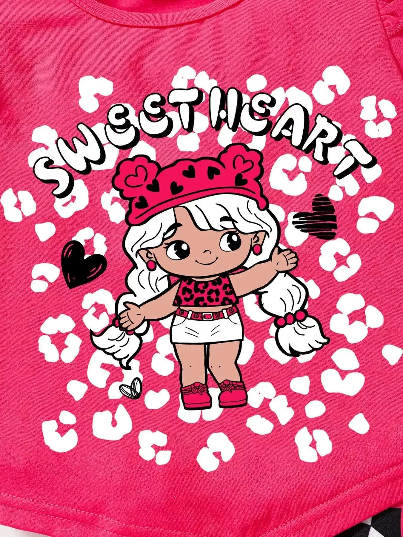 Kids rose short-sleeve tee with Sweetheart girl and heart burst print