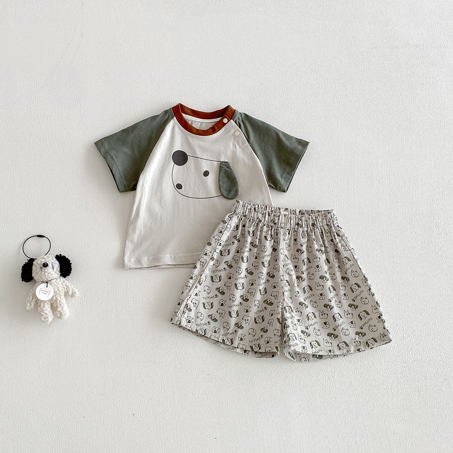 Summer New Infant and Toddler Cute Cartoon DogShort Sleeve Top with Printed Shorts Two-piece Set