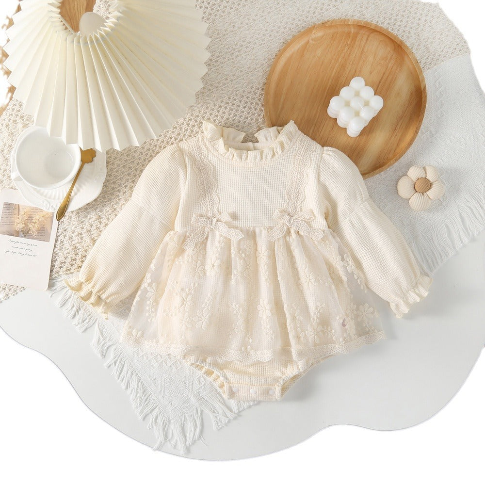 Baby Spring Lace Tulle Dress, Newborn Girl Baby 100-Day 1st Birthday Outfit, Romper Princess Onesie Bodysuit