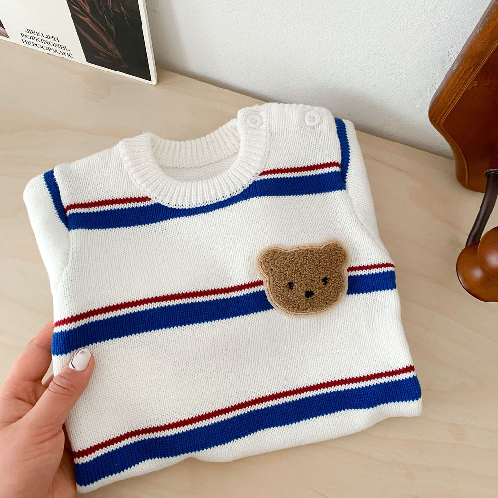 Stripe Baby Spring Knit Bodysuit Onesie Crawling Suit Unisex Baby Simple Crewneck Sweater