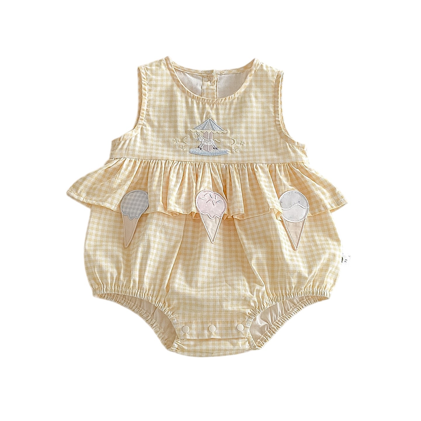Cute Cartoon Checkered Sleeveless Romper for Baby GirlsFashionable Breathable Onesie